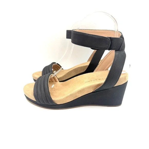 Lucky Brand Womens Kellio Sandal Size Taupe Leather Wedge Heel Ankle Strap 7.5 - Picture 4 of 6